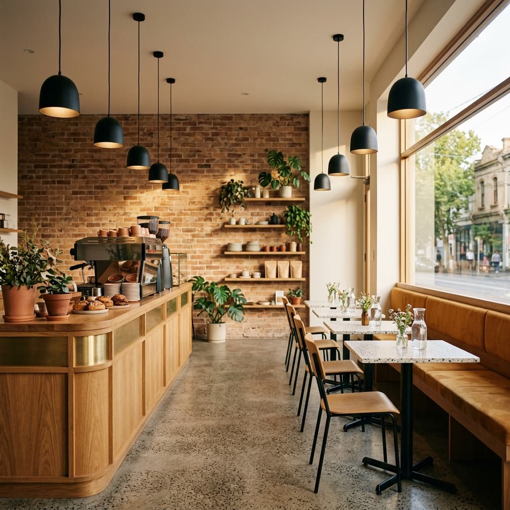 Completed specialty cafe fit-out interior in Werribee